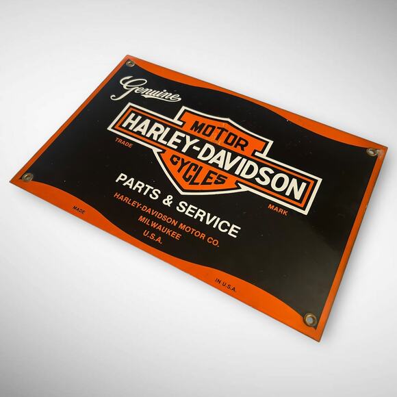 Vintage 1990s Harley-Davidson Porcelain Sign – Parts & Service – 12"x8" – Garage - Picture 2 of 4